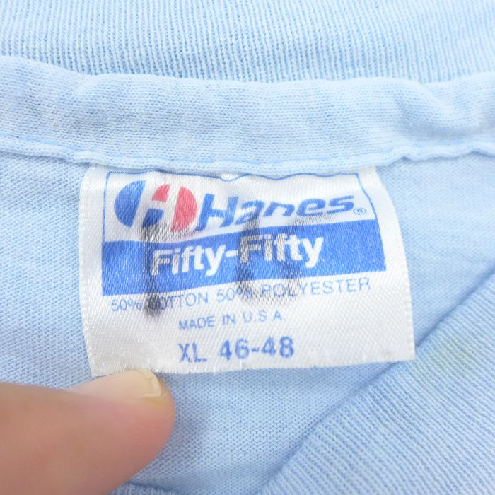 【中古】古着 ヘインズ Hanes 半袖 ビンテージ ヴィンテージTシャツ メンズ 80年代 80s ブルックリンエベッツフィールド クルーネック 丸首 USA製 アメリカ製 薄紺 ネイビー XLサイズ 中古 | 春夏 夏物 夏服 ヴィンテージTシャツ メンズファッション カットソー ティー 0OF