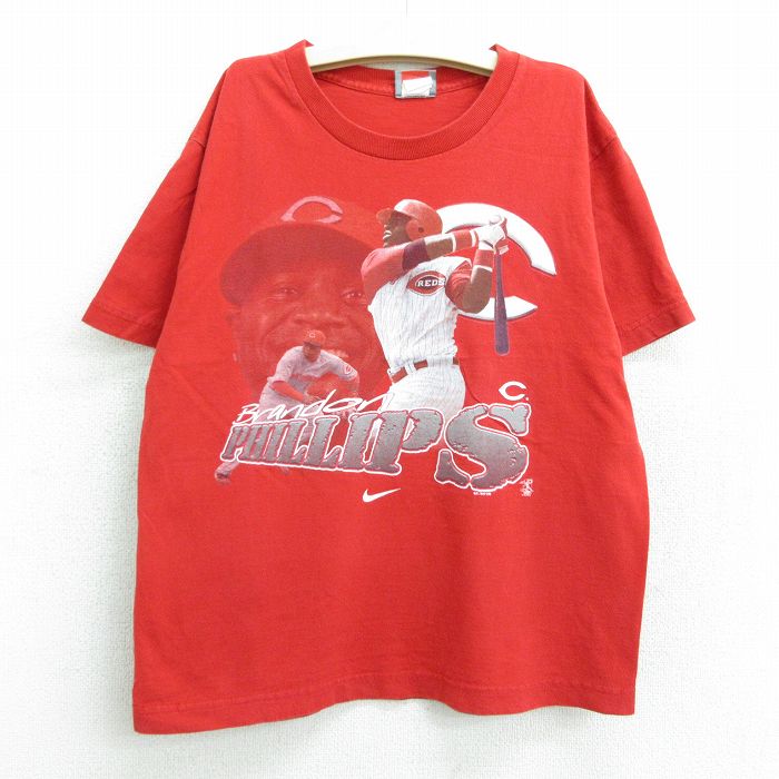 【中古】古着 ナイキ NIKE 半袖 ビンテージ ヴィンテージTシャツ キッズ ボーイズ 子供服 00年代 00s MLB シンシナティレッズ ブランドンフィリップス コットン クルーネック 丸首 赤 レッド …