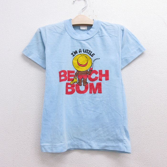 【中古】古着 半袖 ビンテージ ヴィンテージTシャツ キッズ ボーイズ 子供服 80年代 80s BEACH BUM クルーネック 丸首 水色 | 春夏 春物 春服 秋冬 秋物 秋服 女の子 子ども服 こども服 カジュアル ファッション おしゃれ かわいい 0OF