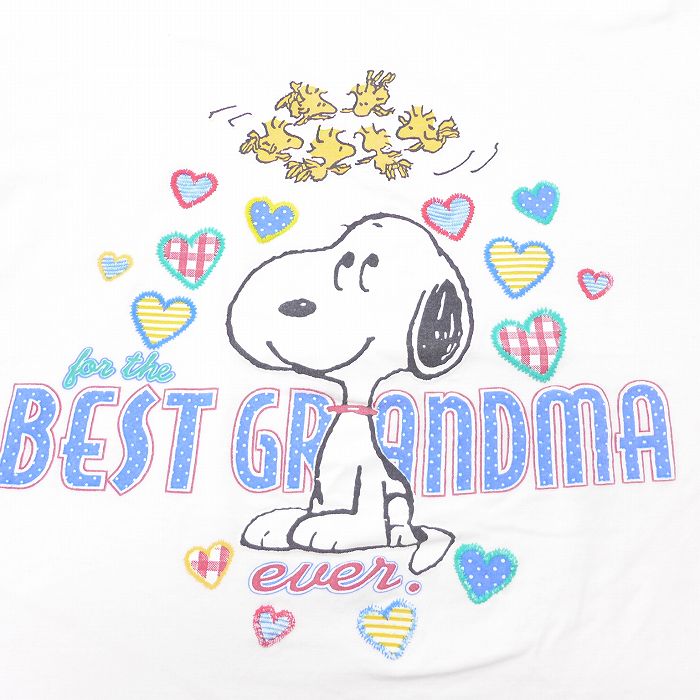 【中古】古着 半袖 ビンテージ ヴィンテージTシャツ レディース 90年代 90s ピーナッツ スヌーピー SNOOPY ウッドストック ハート 大きいサイズ 2L LL ビッグシルエット ゆったり ビッグサイズ オーバーサイズ コットン クルーネック 丸首 白 ホワイト 中古 | 春夏 春