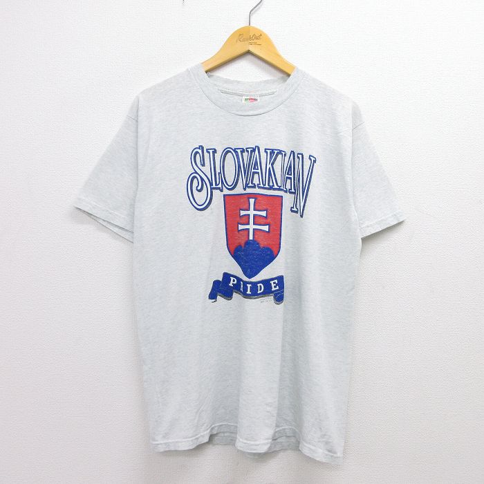 【中古】古着 半袖 ビンテージ ヴィンテージTシャツ メンズ 90年代 90s スロバキア クルーネック 丸首 グレー 霜降り Lサイズ 中古 | 春夏 夏物 夏服 ヴィンテージTシャツ メンズファッション カットソー ティーシャツ ティシャツ メンズTシャツ 半袖Tシャツ 半袖ティ