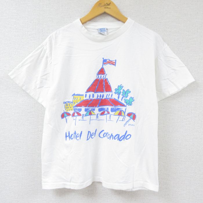 【中古】古着 半袖 ビンテージ ヴィンテージTシャツ メンズ 90年代 90s ホテル コットン クルーネック 丸首 USA製 アメリカ製 白 ホワイト Lサイズ 中古 | 春夏 夏物 夏服 ヴィンテージTシャツ メンズファッション カットソー ティーシャツ ティシャツ メンズTシャツ