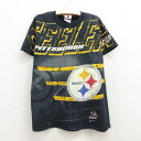 【中古】古着 半袖 ビンテージ ヴィンテージTシャツ キッズ ボーイズ 子供服 90年代 90s NFL ピッツバーグスティラーズ 全面プリント コットン クルーネック 丸首 USA製 アメリカ製 黒 ブラック アメフト スーパーボウル 【spe】 | 春夏 春物 春服 秋冬 秋物 秋服 女の 7OF