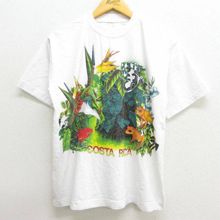 【中古】古着 半袖 ビンテージ ヴィンテージTシャツ メンズ 00年代 00s コスタリカ カエル クルーネック 丸首 白 ホワイト Lサイズ 中古 | 春夏 夏物 夏服 ヴィンテージTシャツ メンズファッション カットソー ティーシャツ ティシャツ メンズTシャツ 半袖Tシャツ 半袖 0OF