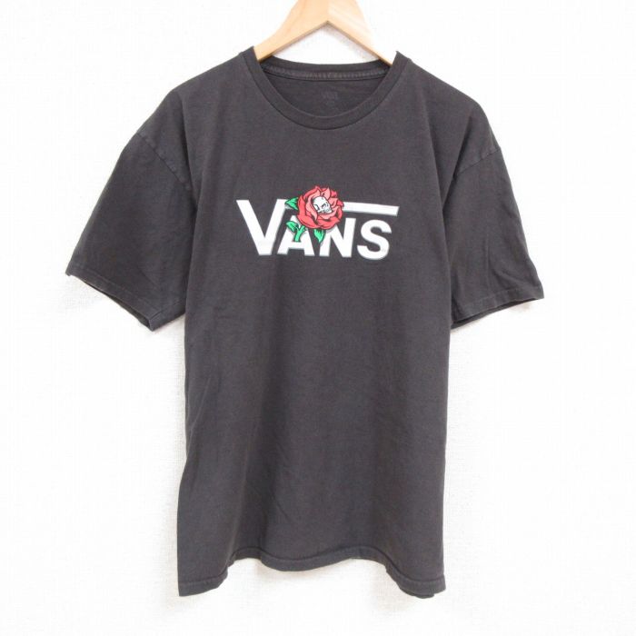 【中古】古着 バンズ VANS 半袖 ブランドTシャツ メンズ ビッグロゴ スカル バラ コットン クルーネック 丸首 グレー Lサイズ 中古 | 春夏 夏物 夏服 メンズファッション カットソー ティーシャツ ティシャツ メンズTシャツ 半袖Tシャツ 半袖ティーシャツ カジュアルT