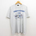 【中古】古着 半袖 ビンテージ ヴィンテージTシャツ メンズ 90年代 90s オシュコシュ OSHKOSH 戦闘機 P-510 マスタング クルーネック 丸首 USA製 アメリカ製 薄グレー 霜降り XLサイズ 中古 | 春夏 夏物 夏服 ヴィンテージTシャツ メンズファッション カットソー ティ 7OF