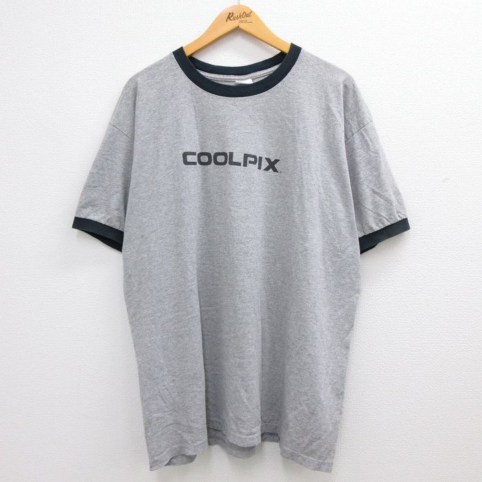 【中古】古着 半袖 ビンテージ ヴィンテージTシャツ メンズ 00年代 00s COOLPIX Nikon クルーネック 丸首 グレー 霜降り他 リンガー XLサイズ 中古 | 春夏 夏物 夏服 ヴィンテージTシャツ メンズファッション カットソー ティーシャツ ティシャツ メンズTシャツ 半袖T