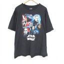 【中古】古着 半袖Tシャツ メンズ スターウォーズ STAR WARS ダースベイダー 最後のジェダイ ルークスカイウォーカー カイロレン レイ 大きいサイズ 2L LL ビッグシルエット ゆったり ビッグサイズ オーバーサイズ コットン クルーネック 丸首 黒 ブラック XLサイズ 中