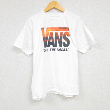 【中古】古着 バンズ VANS 半袖 ブランドTシャツ メンズ ビッグロゴ コットン クルーネック 丸首 白 ホワイト Mサイズ 中古 | 春夏 夏物 夏服 メンズファッション カットソー ティーシャツ ティシャツ メンズTシャツ 半袖Tシャツ 半袖ティーシャツ カジュアルTシャツ