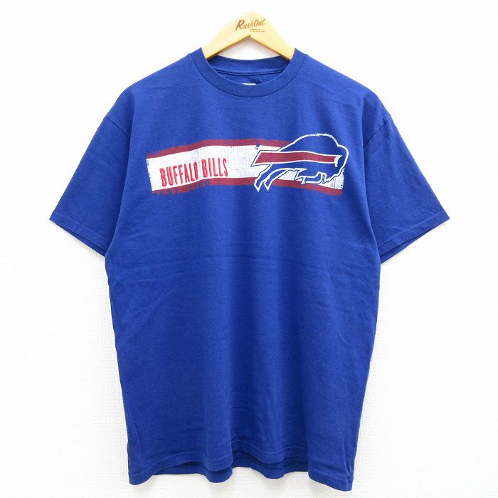 【中古】古着 半袖Tシャツ メンズ NFL バッファロービルズ コットン クルーネック 丸首 青 ブルー アメフト スーパーボウル Lサイズ 中古 中古メンズ半袖プリントキャラクター