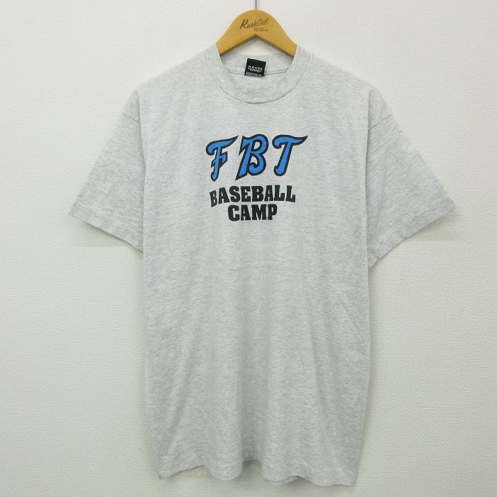 【中古】古着 半袖 ビンテージ ヴィンテージTシャツ メンズ 80年代 80s FBT ベースボール クルーネック 丸首 USA製 アメリカ製 グレー 霜降り Lサイズ 中古 | 春夏 夏物 夏服 ヴィンテージTシャツ メンズファッション カットソー ティーシャツ ティシャツ メンズTシャ