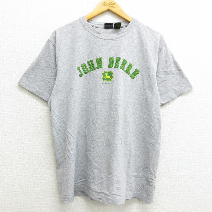 【中古】古着 半袖Tシャツ メンズ JOHNDEERE クルーネック 丸首 グレー 霜降り Lサイズ 中古 中古メンズ半袖プリントキャラクター 0OF