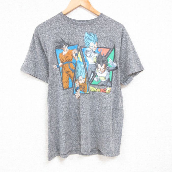 【中古】古着 半袖Tシャツ メンズ アニメ ドラゴンボール超 孫悟空 クルーネック 丸首 グレー 霜降り Lサイズ 中古 中古メンズ半袖プリントキャラクター