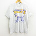 【中古】古着 半袖 ビンテージ ヴィンテージTシャツ メンズ 90年代 90s フットボール BAY CITY CENTRAL WOLVES クルーネック 丸首 USA製 アメリカ製 薄グレー 霜降り XLサイズ 中古 | 春夏 夏物 夏服 ヴィンテージTシャツ メンズファッション カットソー ティーシャツ 7OF