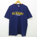 【中古】古着 ジャンスポーツ 半袖Tシャツ メンズ オールバニー 大学 MOM 大きいサイズ 2L LL ビッグシルエット ゆったり ビッグサイズ オーバーサイズ クルーネック 丸首 紫 パープル XLサイズ 中古 中古メンズ半袖プリントキャラクター