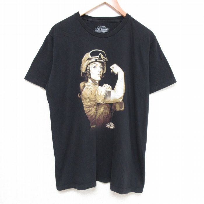 【中古】古着 半袖Tシャツ メンズ 女性 コットン クルーネック 丸首 黒 ブラック Lサイズ 中古 中古メンズ半袖プリントキャラクター