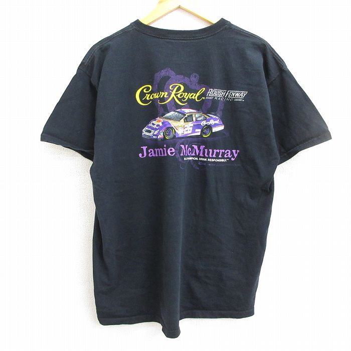 【中古】古着 半袖Tシャツ メンズ レーシングカー NASCAR ジェイミーマクマレー クラウンロイヤル 胸ポケット付き コットン クルーネック 丸首 白 ホワイト XLサイズ 中古 | 春夏 夏物 夏服 メンズファッション カットソー ティーシャツ ティシャツ メンズTシャツ 半袖 7OF