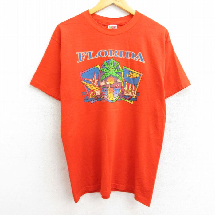 【中古】古着 半袖 ビンテージ ヴィンテージTシャツ メンズ 00年代 00s フロリダ ヤシの木 魚 クルーネック 丸首 オレンジ Lサイズ 中古 | 春夏 夏物 夏服 ヴィンテージTシャツ メンズファッション カットソー ティーシャツ ティシャツ メンズTシャツ 半袖Tシャツ 半袖