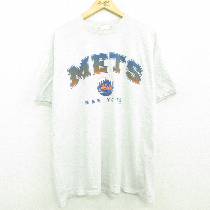 【中古】古着 半袖 ビンテージ ヴィンテージTシャツ メンズ 90年代 90s MLB ロサンゼルスエンゼルス マスターカード 大きいサイズ 2L LL ビッグシルエット ゆったり ビッグサイズ オーバーサイズ コットン Vネック USA製 アメリカ製 薄グレー 霜降り メジャーリーグ ベ [専用品]