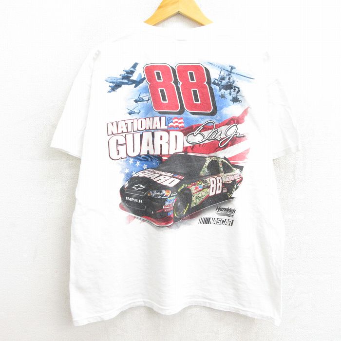 【中古】古着 半袖Tシャツ メンズ レーシングカー NASCAR シボレー デイルアーンハートジュニア 大きいサイズ 2L LL ビッグシルエット ゆったり ビッグサイズ オーバーサイズ コットン クルーネック 丸首 白 ホワイト XLサイズ 中古 | 春夏 夏物 夏服 メンズファッショ