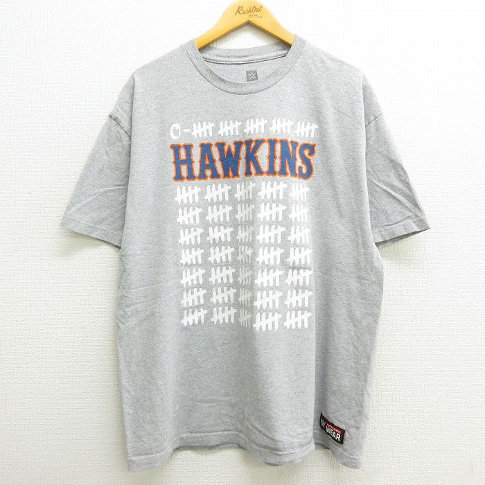 【中古】古着 半袖Tシャツ メンズ ワールドプロレスリング ブライアンマイヤーズ HAWKINS クルーネック 丸首 グレー 霜降り XLサイズ 中古 中古メンズ半袖プリントキャラクター