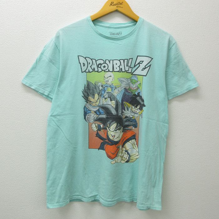 【中古】古着 半袖Tシャツ メンズ アニメ ドラゴンボールZ 悟空 ベジータ コットン クルーネック 丸首 緑系 グリーン Lサイズ 中古 中古メンズ半袖プリントキャラクター