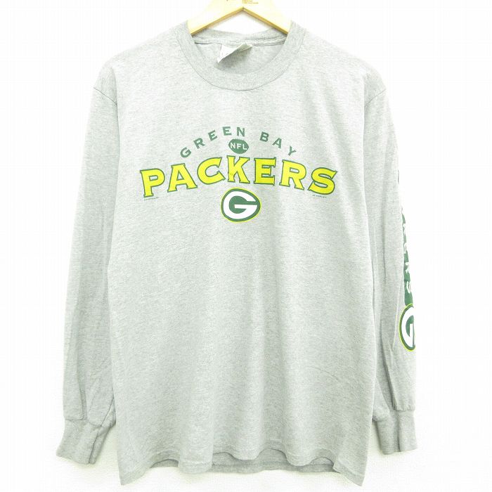 【中古】古着 リー Lee 長袖 ビンテージ ヴィンテージTシャツ メンズ 00年代 00s NFL グリーンベイパッカーズ クルーネック 丸首 USA製 アメリカ製 グレー 霜降り アメフト スーパーボウル Lサイズ 中古 | 春夏 春物 春服 秋冬 秋物 秋服 メンズファッション ロンT カ