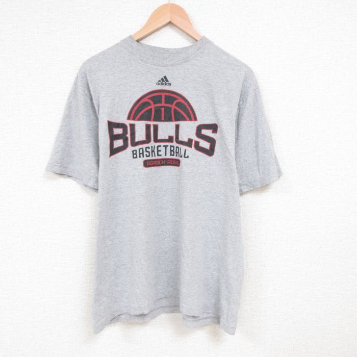 【中古】古着 アディダス adidas 半袖 ブランドTシャツ メンズ NBA シカゴブルズ クルーネック 丸首 グレー 霜降り バスケットボール Lサイズ 中古 | 春夏 夏物 夏服 メンズファッション カットソー ティーシャツ ティシャツ メンズTシャツ 半袖Tシャツ 半袖ティーシャ