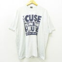 【中古】古着 半袖 ビンテージ ヴィンテージTシャツ メンズ 90年代 90s シラキュースオレンジ バスケットボール CUSE IS IN THE HOUSE 大きいサイズ 2L LL ビッグシルエット ゆったり ビッグサイズ オーバーサイズ クルーネック 丸首 USA製 アメリカ製 薄グレー 霜降り 0OF