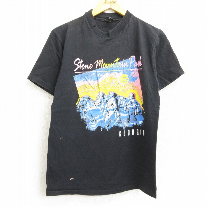 【中古】古着 半袖 ビンテージ ヴィンテージTシャツ メンズ 80年代 80s ストーン マウンテンパーク ジョージア クルーネック 丸首 黒 ブラック Mサイズ 中古 | 春夏 夏物 夏服 ヴィンテージTシャツ メンズファッション カットソー ティーシャツ ティシャツ メンズTシャ