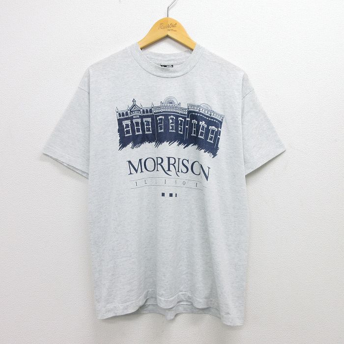 【中古】古着 半袖 ビンテージ ヴィンテージTシャツ メンズ 90年代 90s お城 MORRISON イリノイ クルーネック 丸首 USA製 アメリカ製 グレー 霜降り Lサイズ 中古 | 春夏 夏物 夏服 ヴィンテージTシャツ メンズファッション カットソー ティーシャツ ティシャツ メンズ 0OF