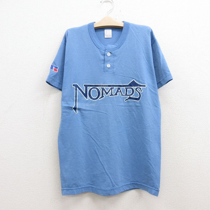 【中古】古着 ラッセル 半袖 ビンテージ ヴィンテージTシャツ キッズ ボーイズ 子供服 00年代 00s NOMADAS 13 ヘンリーネック 薄紺 ネイビー | 春夏 春物 春服 秋冬 秋物 秋服 女の子 子ども服 こども服 カジュアル ファッション おしゃれ かわいい 7OF