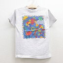 【中古】古着 半袖 ビンテージ ヴィンテージTシャツ 90年代 90s ボール 浮き輪 フットボール コットン クルーネック 丸首 USA製 アメリカ製 薄グレー 霜降り | 春夏 春物 春服 秋冬 秋物 秋服 女の子 子ども服 こども服 カジュアル ファッション おしゃれ かわいい 7OF