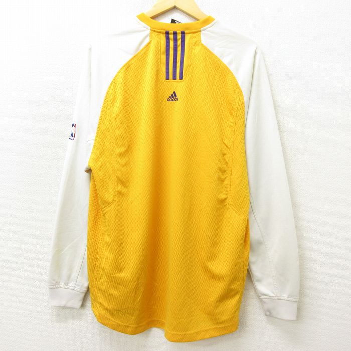 【中古】古着 アディダス adidas 長袖Tシャツ メンズ NBA ロサンゼルスレイカーズ メッシュ地 ラグラン クルーネック 丸首 黄他 イエロー XLサイズ 中古 | 春夏 春物 春服 秋冬 秋物 秋服 メンズファッション ロンT カットソー ロンティー ロングT ロングTシャツ ロン