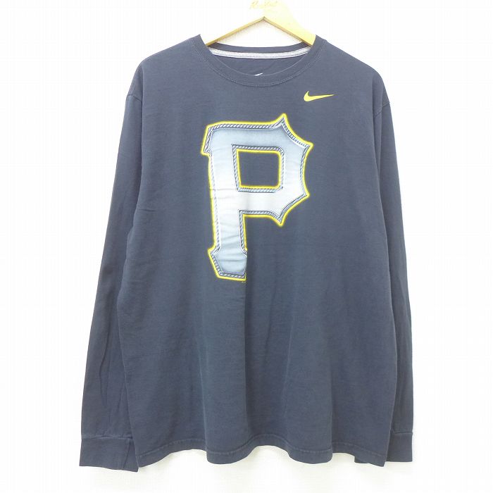 【中古】古着 ナイキ NIKE 長袖Tシャツ メンズ MLB ピッツバーグパイレーツ 大きいサイズ 2L LL ビッグシルエット ゆったり ビッグサイズ オーバーサイズ コットン クルーネック 丸首 黒 ブラック メジャーリーグ ベースボール 野球 XLサイズ 中古 | 春夏 春物 春服 秋