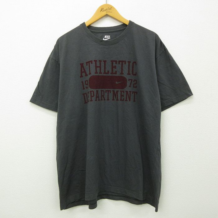 【中古】古着 ナイキ NIKE 半袖 ブランドTシャツ メンズ ATHLETIC ワンポイントロゴ 大きいサイズ 2L LL ビッグシルエット ゆったり ビッグサイズ オーバーサイズ クルーネック 丸首 グレー XLサイズ 中古 | 春夏 夏物 夏服 メンズファッション カットソー ティーシャ