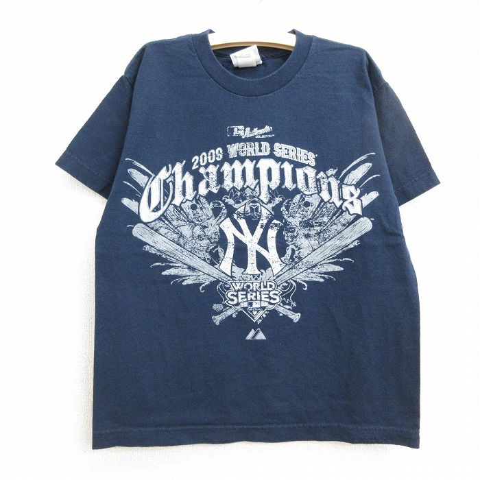 【中古】古着 マジェスティック 半袖 ビンテージ ヴィンテージTシャツ キッズ ボーイズ 子供服 00年代 00s MLB ニューヨークヤンキース コットン クルーネック 丸首 紺 ネイビー メジャーリーグ ベースボール 野球 | 春夏 春物 春服 秋冬 秋物 秋服 女の子 子ども服 こ 0OF