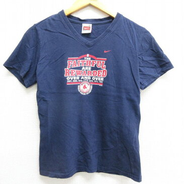 【中古】古着 ナイキ NIKE 半袖 ビンテージ ヴィンテージTシャツ キッズ ガールズ 子供服 00年代 00s MLB ボストンレッドソックス ワールドシリーズ Vネック 紺 ネイビー メジャーリーグ ベースボール 野球 | 春夏 春物 春服 秋冬 秋物 秋服 女の子 子ども服 こども服