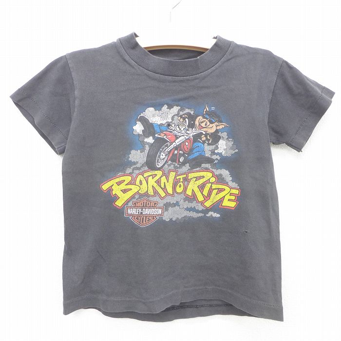 【中古】古着 ハーレーダビッドソン Harley Davidson 半袖 ビンテージ ヴィンテージTシャツ キッズ ボーイズ 子供服 90年代 90s ビッグロゴ バイク ブタ コットン クルーネック 丸首 USA製 アメリカ製 黒 ブラック 【spe】 | 春夏 春物 春服 秋冬 秋物 秋服 女の子 子