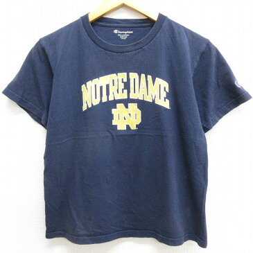 【中古】古着 チャンピオン champion 半袖Tシャツ キッズ ボーイズ 子供服 ノートルダム クルーネック 丸首 紺 ネイビー | 春夏 春物 春服 秋冬 秋物 秋服 女の子 子ども服 こども服 カジュアル ファッション おしゃれ かわいい