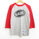 【中古】古着 チャンピオン champion 7分袖Tシャツ メンズ SADD ラグラン クルーネック 丸首 ツートンカラー バイカラー グレー他 霜降り Mサイズ 中古 7分丈 七分丈 七分袖 2084054037