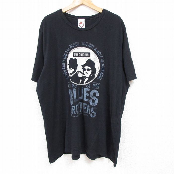 【中古】古着 半袖Tシャツ メンズ ブルースブラザーズ コットン クルーネック 丸首 黒 ブラック XLサイズ 中古 中古メンズ半袖プリントキャラクター