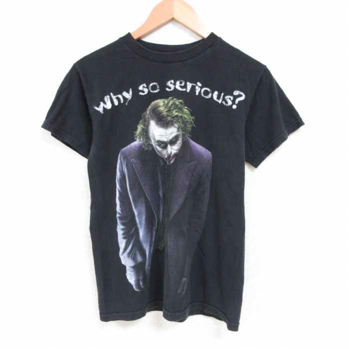 【中古】古着 半袖Tシャツ メンズ 映画 バットマン BATMAN ダークナイト ジョーカー ヒースレジャー コットン クルーネック 丸首 黒 ブラック Sサイズ 小さいサイズ 中古 中古メンズ半袖プリントキャラクター