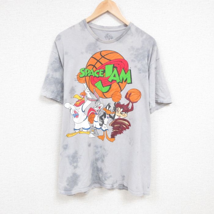 【中古】古着 半袖Tシャツ メンズ スペースジャム バックスバニー クルーネック 丸首 グレー タイダイ XLサイズ 中古 中古メンズ半袖プリントキャラクター