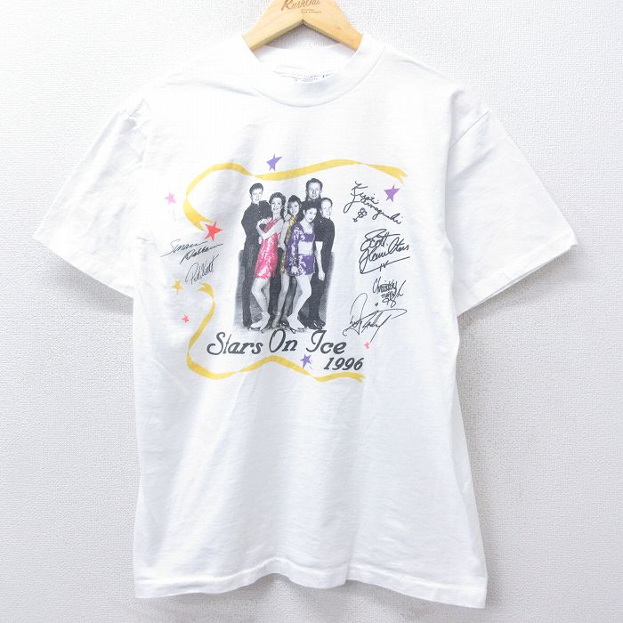 【中古】古着 半袖 ビンテージ ヴィンテージTシャツ メンズ 90年代 90s スターズオンアイス フィギュアスケート トッドエルドリッジ ケイトワンホワイエク コットン USA製 アメリカ製 白 ホワイト Lサイズ 中古 | 春夏 夏物 夏服 ヴィンテージTシャツ メンズファッショ