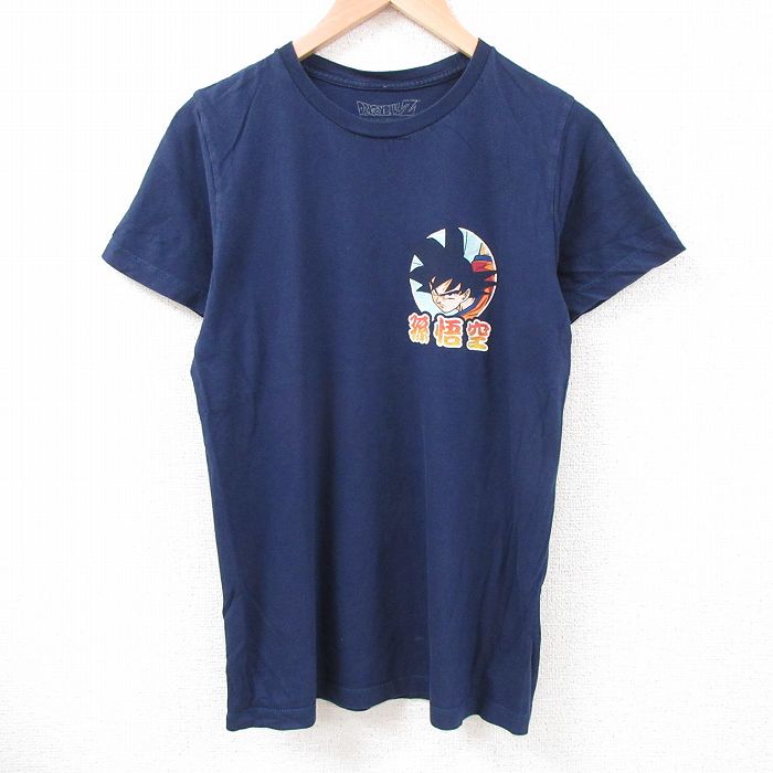 【中古】古着 半袖Tシャツ メンズ アニメ ドラゴンボールZ 孫悟空 スーパーサイヤ人 コットン クルーネック 丸首 紺 ネイビー Sサイズ 小さいサイズ 中古 中古メンズ半袖プリントキャラクター 0OF