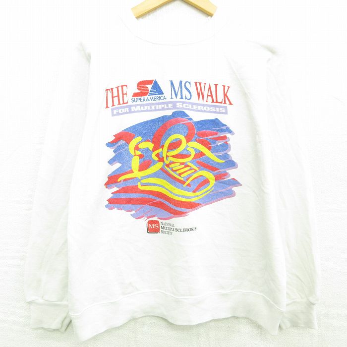 【中古】古着 長袖スウェット メンズ 90年代 90s THE MS WALK ペプシ コーラ 企業広告 ラグラン クルーネック 丸首 白 ホワイト Mサイズ 中古 スエット トレーナー トップス | 春夏 春物 春服 秋冬 秋物 秋服 メンズファッション カジュアル おしゃれ ファッション 7OF