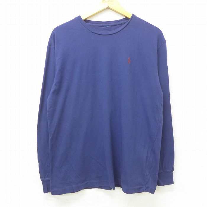 【中古】古着 ラルフローレン Ralph Lauren 長袖 ブランドTシャツ メンズ ワンポイントロゴ クルーネック 丸首 紺 ネイビー Lサイズ 中古 | 春夏 春物 春服 秋冬 秋物 秋服 メンズファッション ロンT カットソー ロンティー ロングT ロングTシャツ ロングティーシャツ