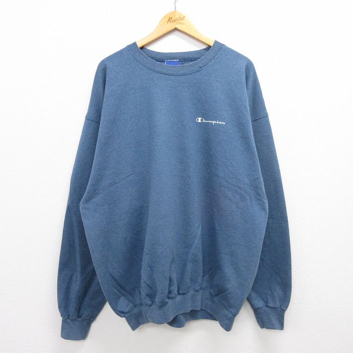 【中古】古着 チャンピオン champion 長袖スウェット メンズ 00年代 00s ワンポイントロゴ 大きいサイズ 2L LL ビッグシルエット ゆったり ビッグサイズ オーバーサイズ クルーネック 丸首 紺 ネイビー 霜降り XLサイズ 中古 スエット トレーナー トップス | 春夏 春物