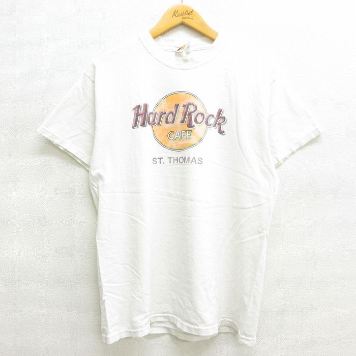 【中古】古着 半袖 ビンテージ ヴィンテージTシャツ メンズ 00年代 00s ハードロックカフェ セントトーマス クルーネック 丸首 白 ホワイト Lサイズ 中古 | 春夏 夏物 夏服 ヴィンテージTシャツ メンズファッション カットソー ティーシャツ ティシャツ メンズTシャツ 7OF